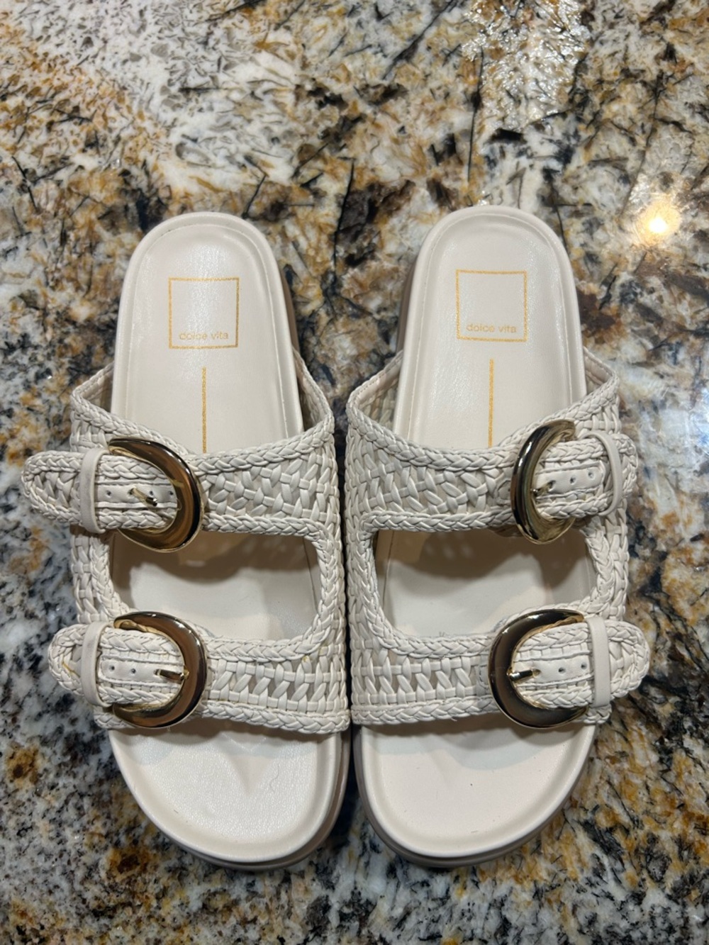 Dolce Vita Cream Braided Double-Buckle Slide Sandals